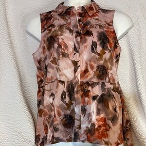 Simply Vera Vera Wang Brown Tan Blouse Mandarin Collar Relaxed Fit